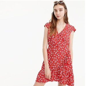 J.Crew Mercantile Red White Floral Wrap Mini Ruffle Dress